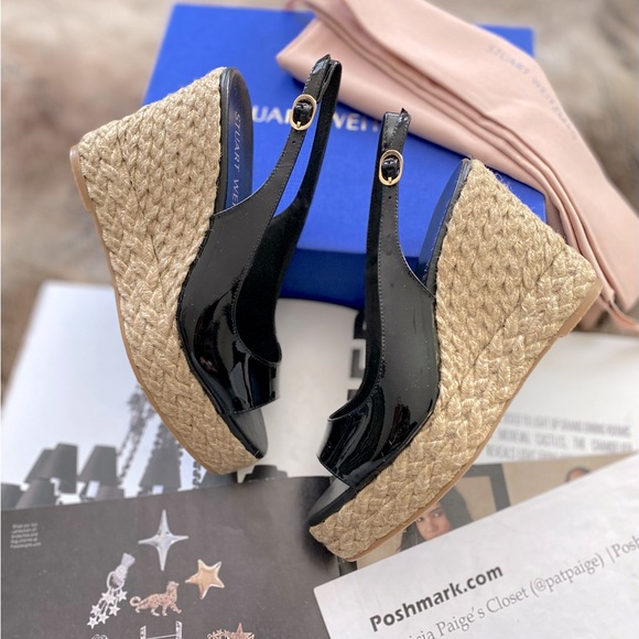 Stuart Weitzman Peep Toe Espadrille Wedge Platform Pumps - Picture 8 of 16